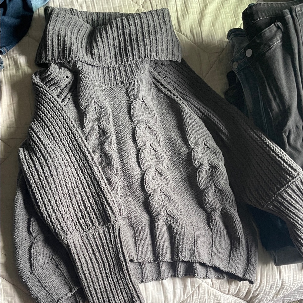 Pink Rose Heather Grey Knit Turtleneck Sweater